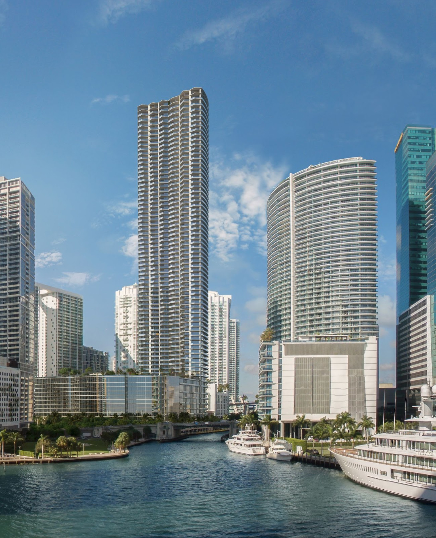 Architectural view of Baccarat Residences Miami along the waterfront